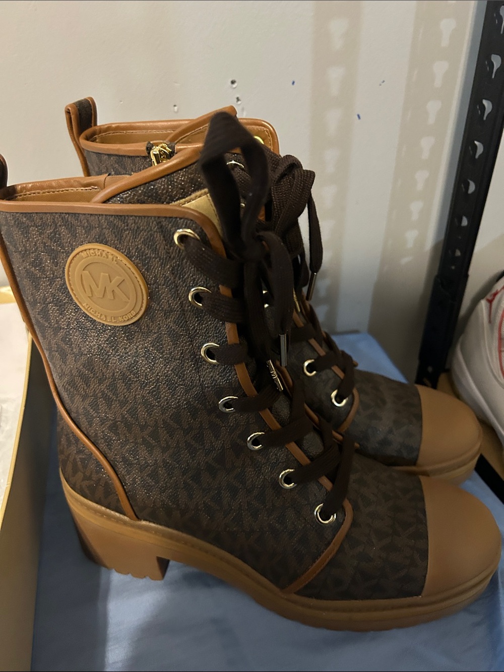 Michael Kors Brown MK Logo Lace-Up Combat Boots